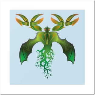 Green winged monster with claws like a crab Posters and Art